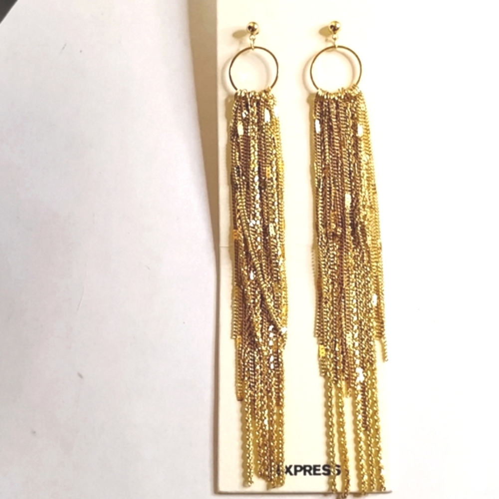 NWT Express Gold Tone Fringe Statement Earrings - Picture 3 of 6